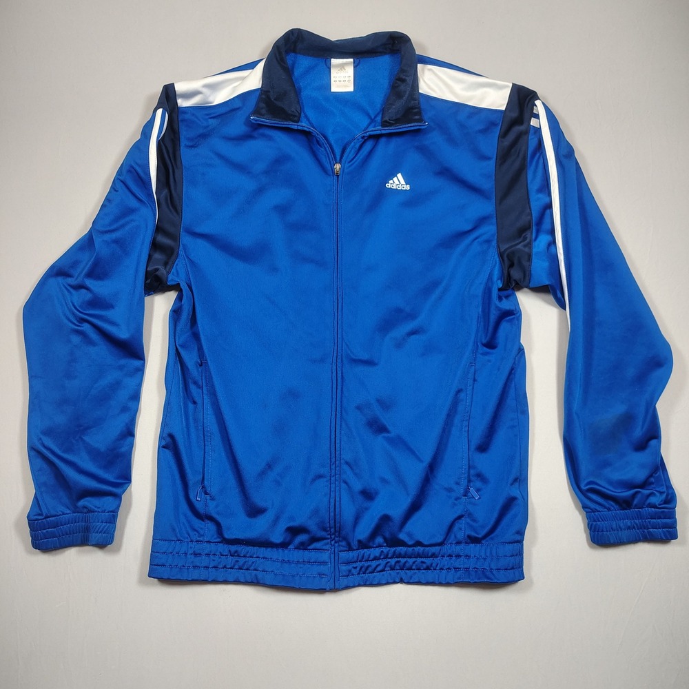 Adidas Track Jacket Mens Medium Blue Full Zip Striped Tricot Polyester 4WV002